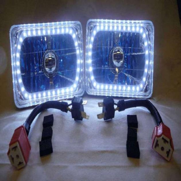 Firebird Headlight 6" Rectangle White Diamond With Single-Color LED Halo, 1977-1981