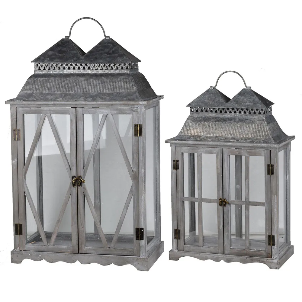 Set of 2 Antique Silver Classic Scape Lanterns 28.25″