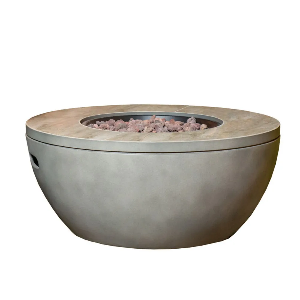 28″ Stone Gray and Tortilla Brown Round Stone Canyon Gas Fire Pit