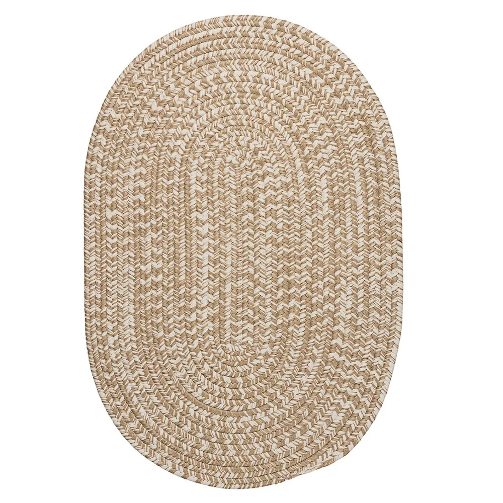 7′ x 9′ Light Brown and White All Purpose Handcrafted Reversible Oval Outdoor Area Throw Rug