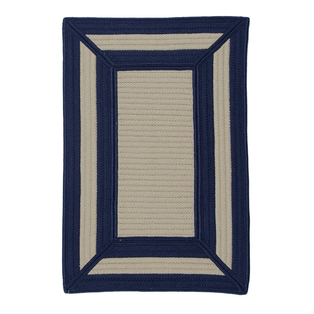 7′ x 9′ Blue and Beige All Purpose Geometric Handcrafted Rectangular Outdoor Area Throw Rug