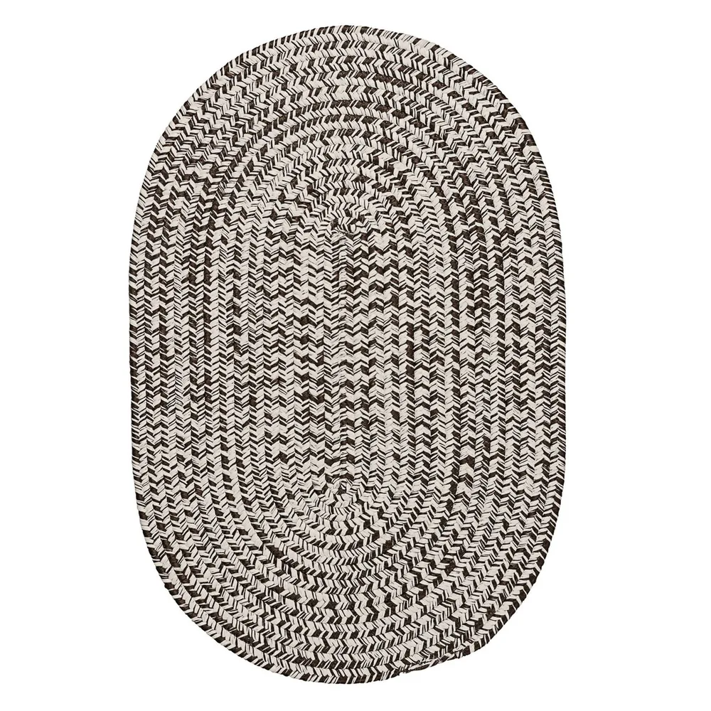 9′ x 12′ Brown and White Handcrafted Reversible Oval Outdoor Area Throw Rug