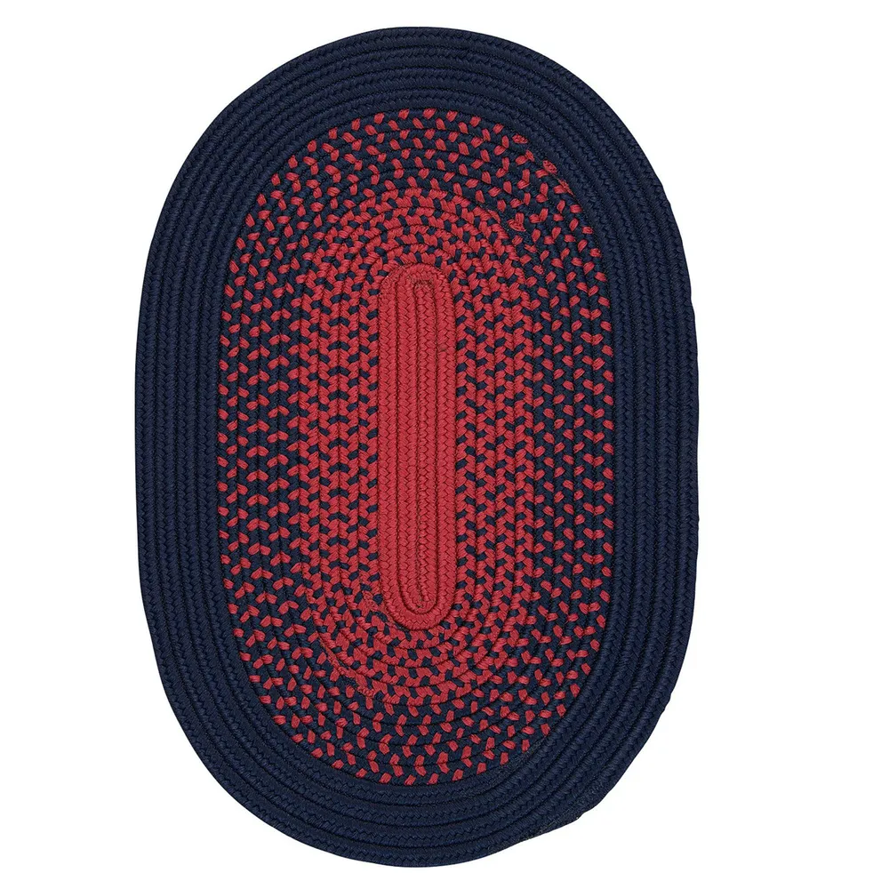7′ x 9′ Navy Red and Black All Purpose Handcrafted Reversible Oval Outdoor Area Throw Rug