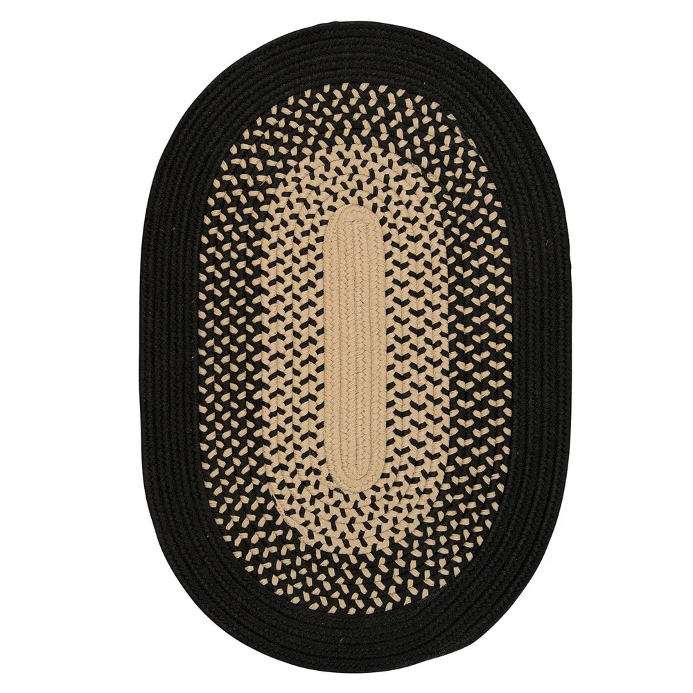 2′ x 3′ Beige and Black All Purpose Handcrafted Reversible Oval Outdoor Area Throw Rug