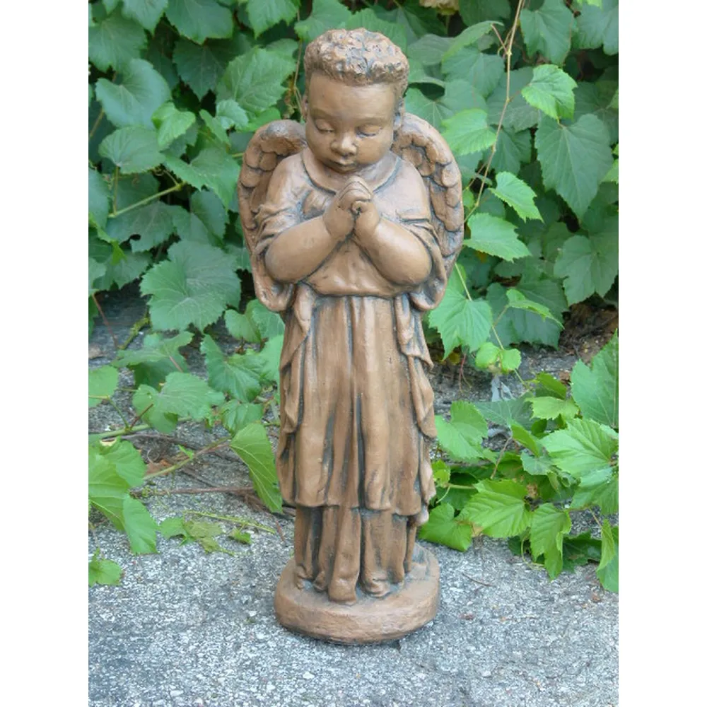 25″ Decorative Standing on Saddle Stone Boy Angel Statue – Bronze