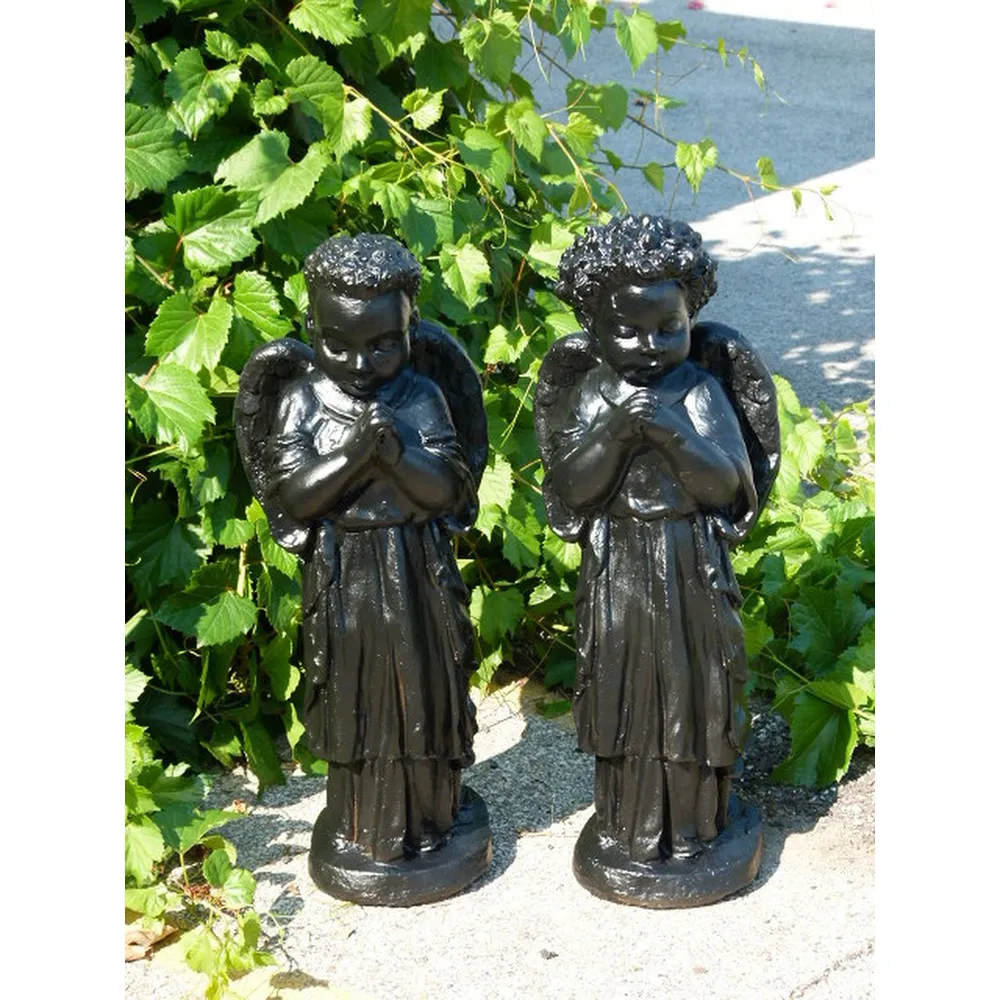 25″ Ash Finished Curly Hair Angel Girl Outdoor Statue – Timeless Beauty for Your Patio