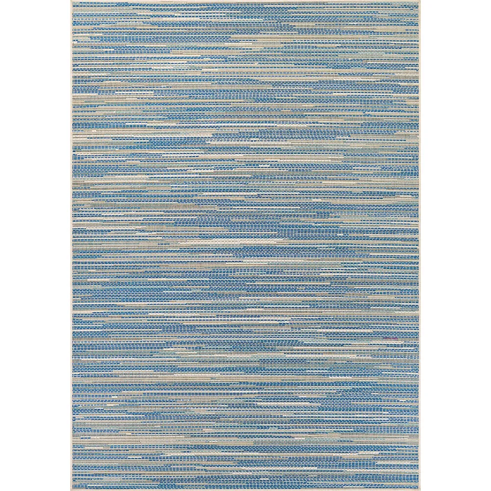 5.8′ x 9.1′ Blue and Beige Contemporary Rectangular Outdoor Area Throw Rug