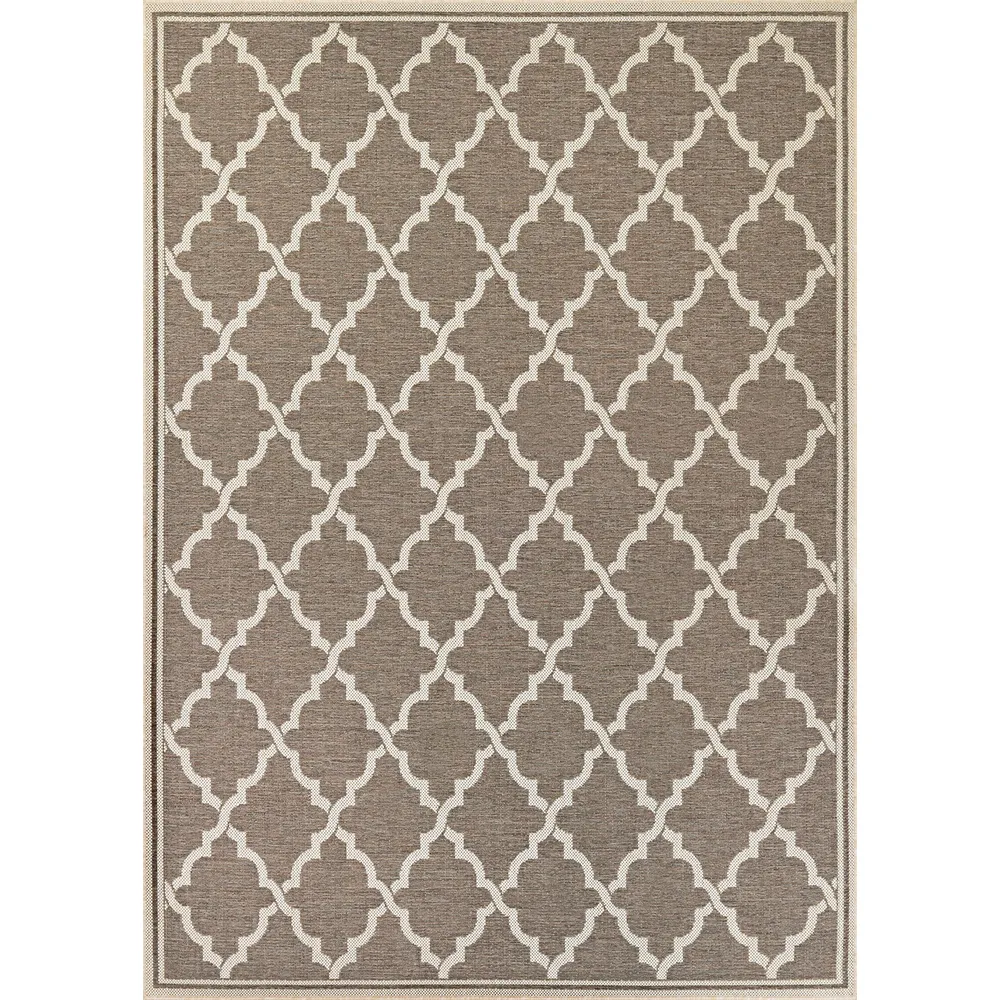 5.25′ x 7.5′ Brown and Ivory Moroccan Rectangular Outdoor Area Throw Rug