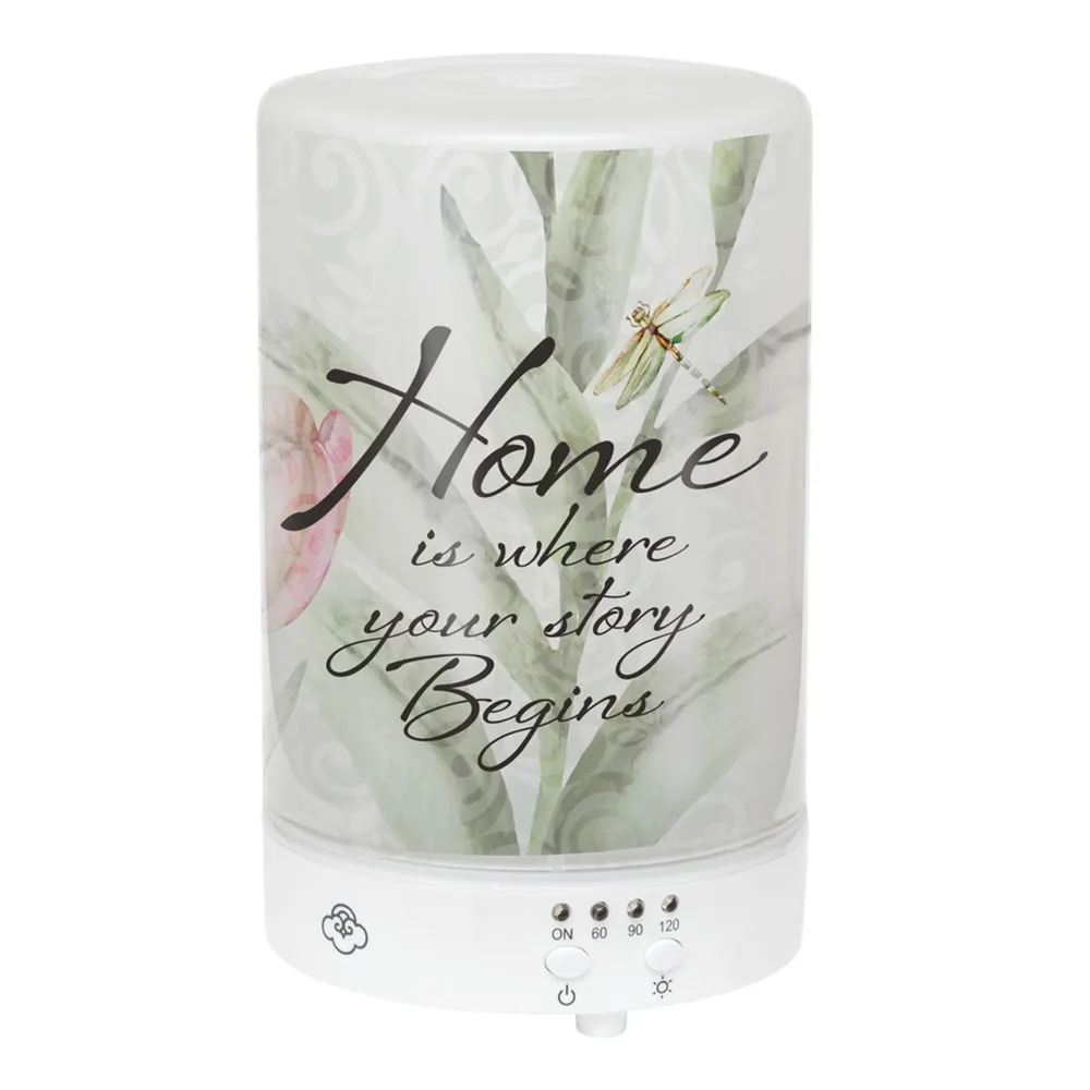 LED Lighted Floral Dragonfly Inspirational Essential Oil Diffuser – 5.75″
