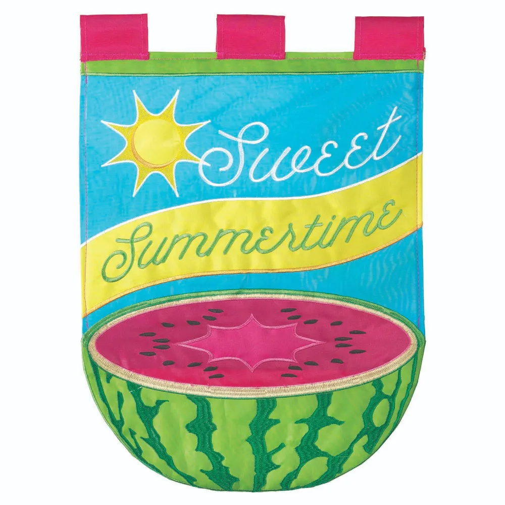 Double Applique Sweet Summertime Watermelon Outdoor House Flag – 42″ x 29″