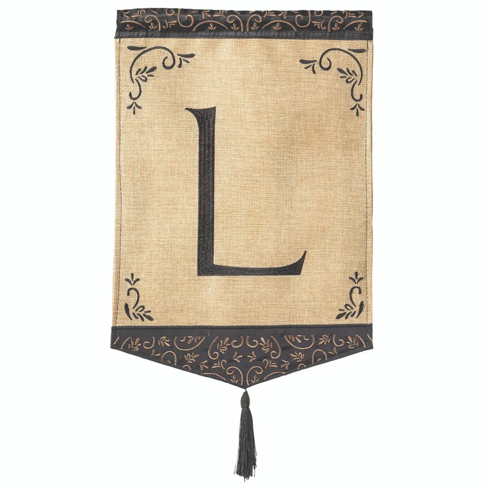 Monogram L Embroidered Outdoor Garden Flag with Tassel – 18″ x 13″