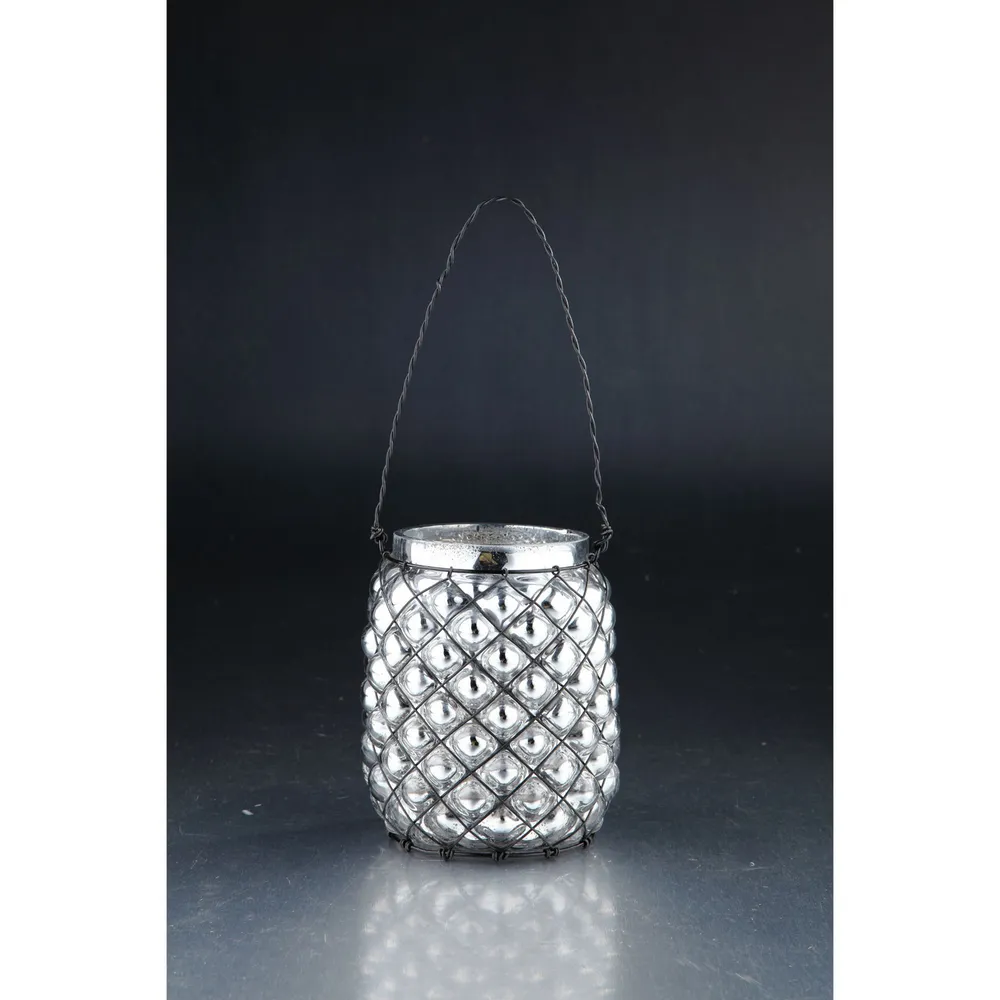 6″ Silver Colored Votive Candle Holder with Crossed Wire Accent
