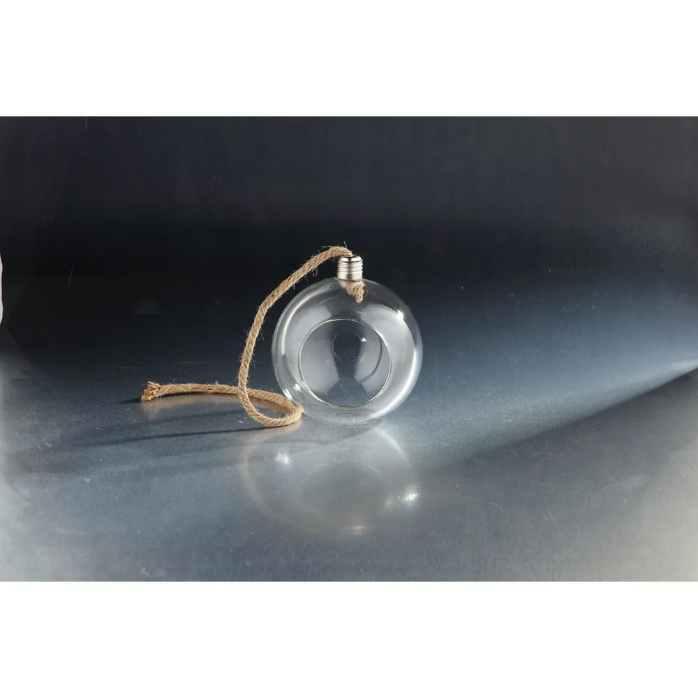 8.5″ Clear Round Hand Blown Glass Hanging Tea Light Holder