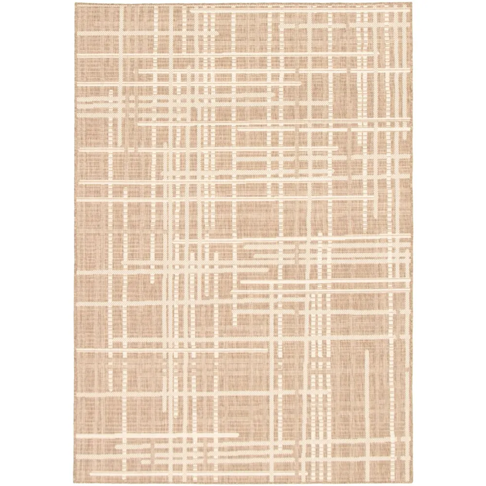 7.75′ x 10′ Abstract Indoor Outdoor Area Throw Rug – Taupe and Beige
