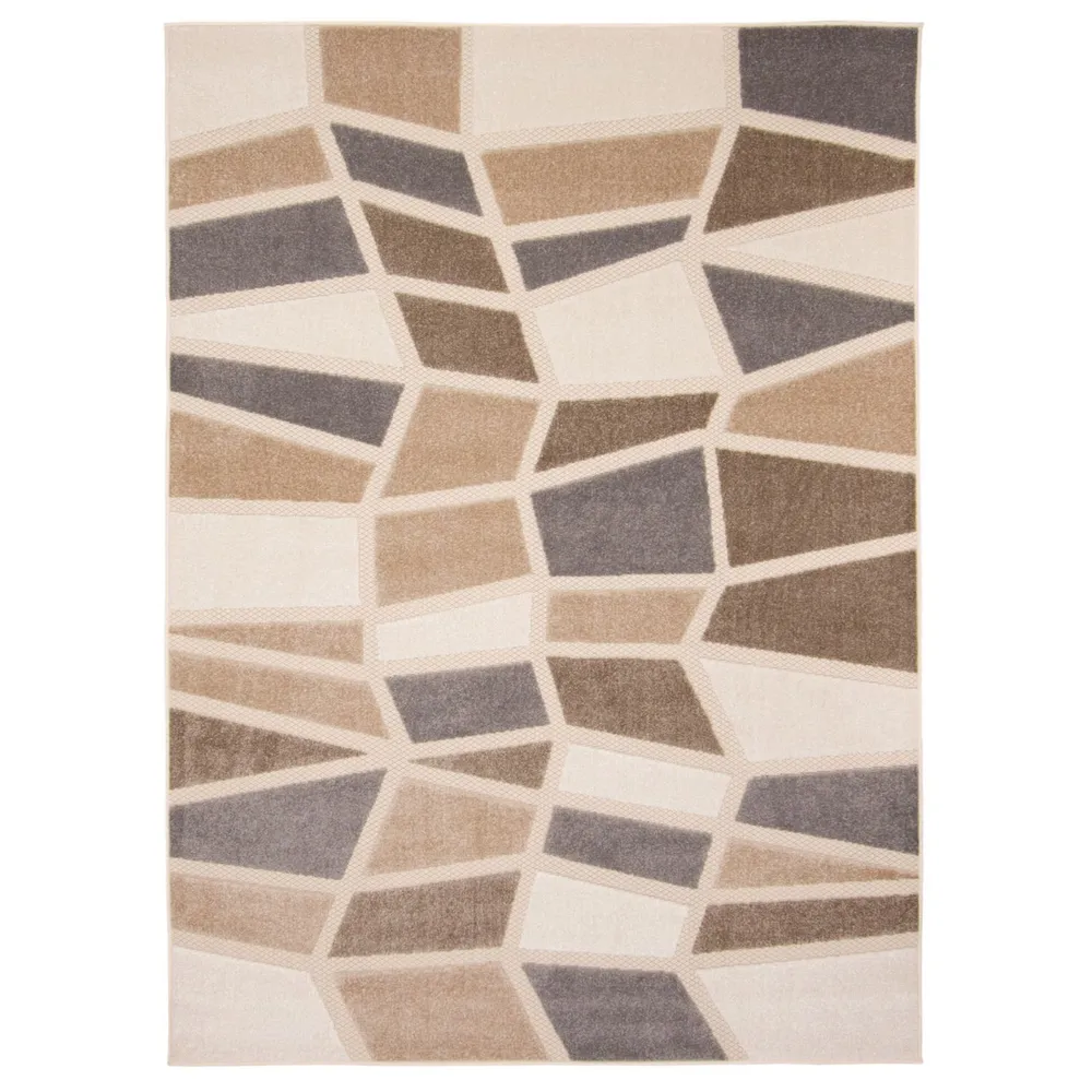 6.5′ x 9.5′ Geometric Rectangular Area Throw Rug – Cream and Gray