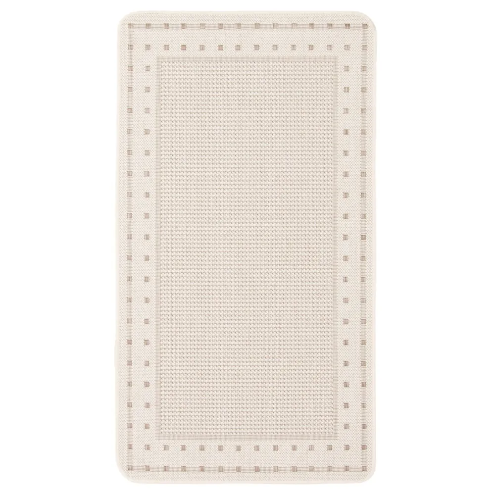 2′ x 4′ Bordered Outdoor Area Throw Rug – Cream and Taupe