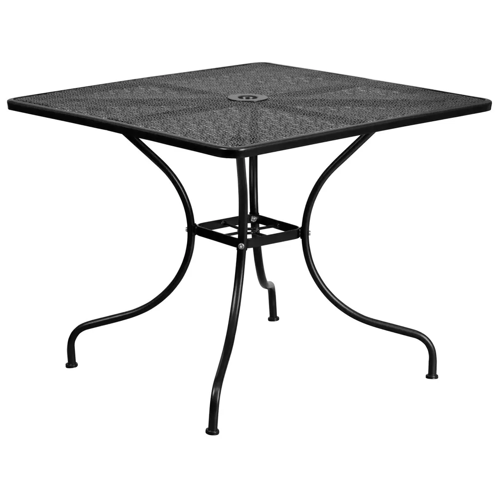 35.5″ Black Contemporary Square Outdoor Patio Table with Umbrella Hole