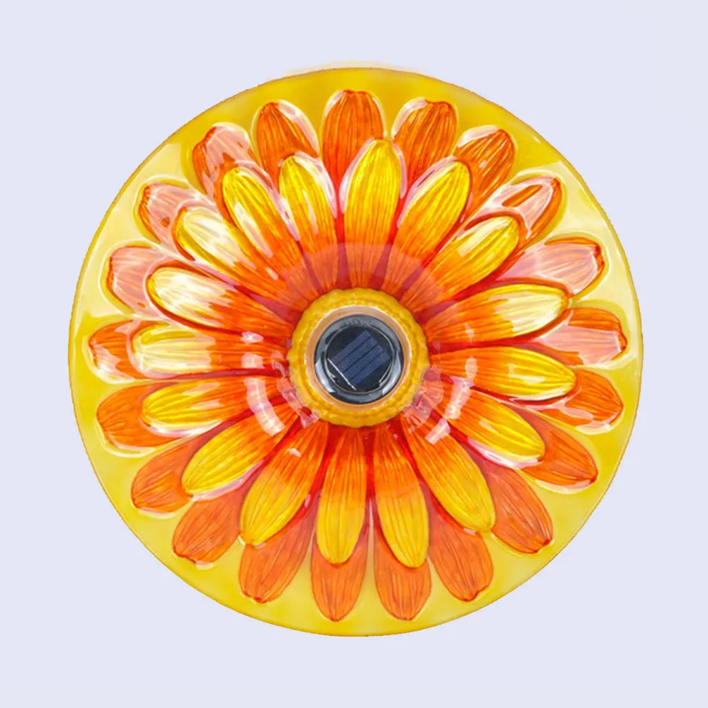 21″ Yellow Sunflower Outdoor Solar Bird Bath with Stand