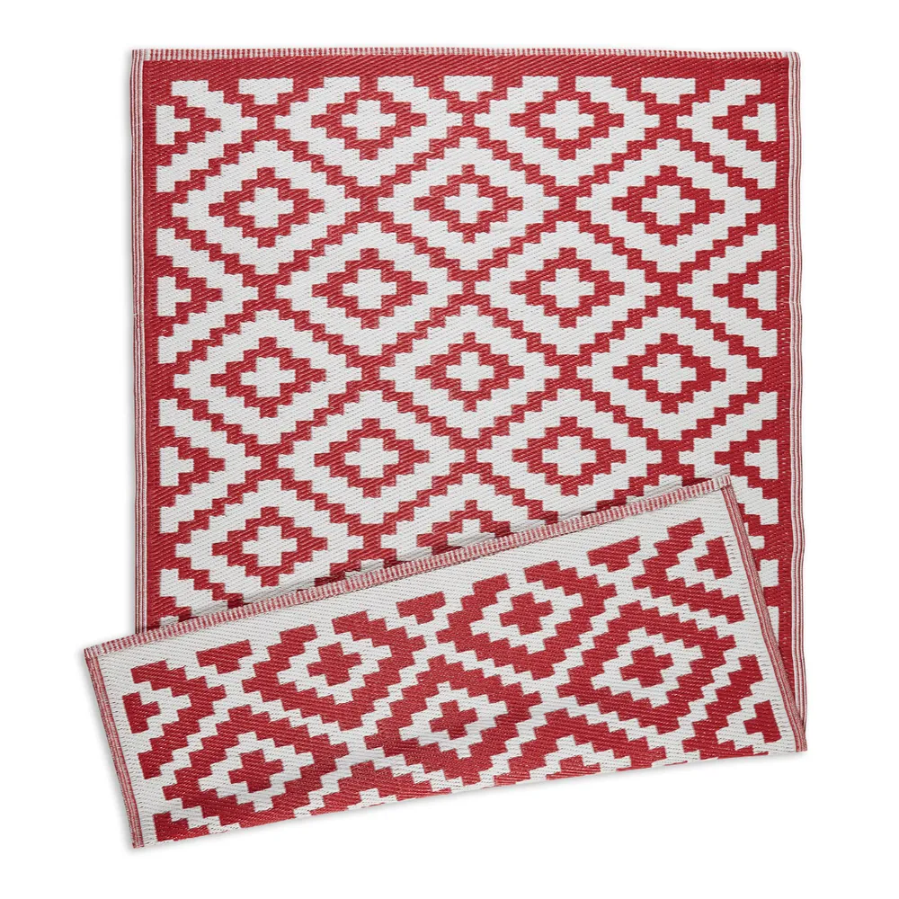 4′ x 6′ Mesa Pattern Rectangular Outdoor Area Throw Rug – Red and White
