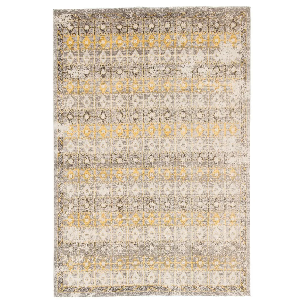 5.25′ x 7.5′ Gray and Yellow Trellis Outdoor Rectangular Area Throw Rug