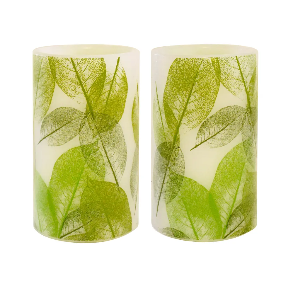 Set of 2 Beige and Green Elegant LED Candle, 5″