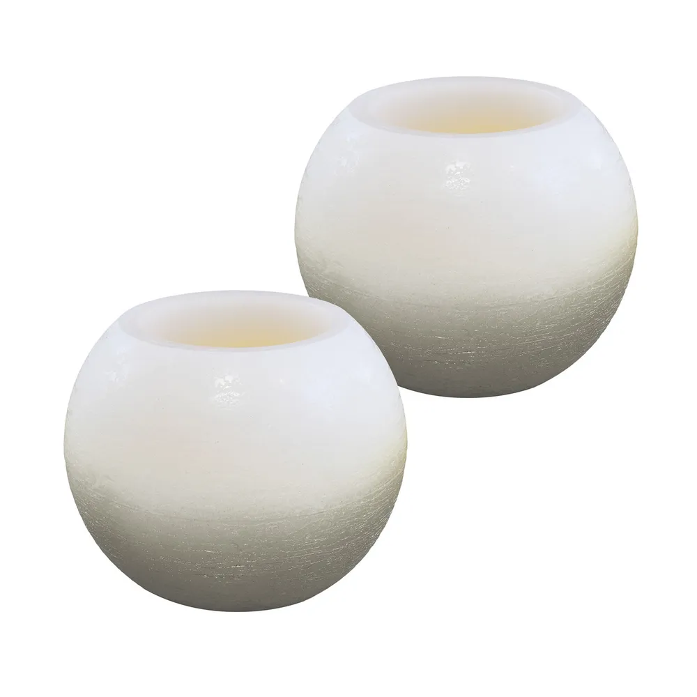 Set of 2 Silver and White Elegant Battery Operated LED Wax Candle, 4.75″