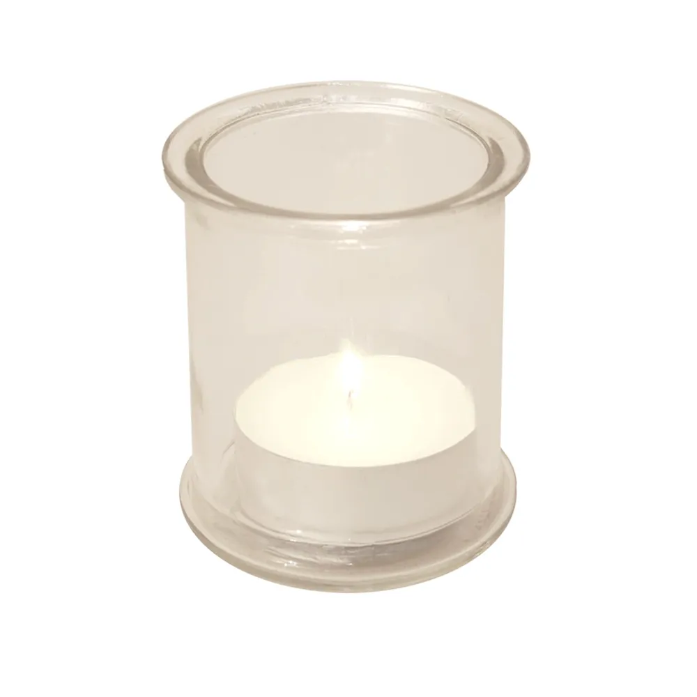 Set of 12 White Extra Large Citronella Scented Tea Lights with 4 Clear Candle Holders 3.5″
