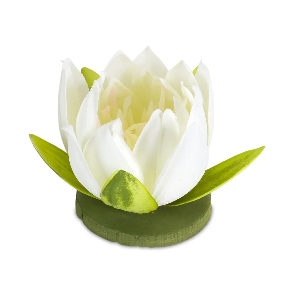 Set of 12 White and Green Floating Lotus Flower 4″ for Home Decor and Outdoor Use