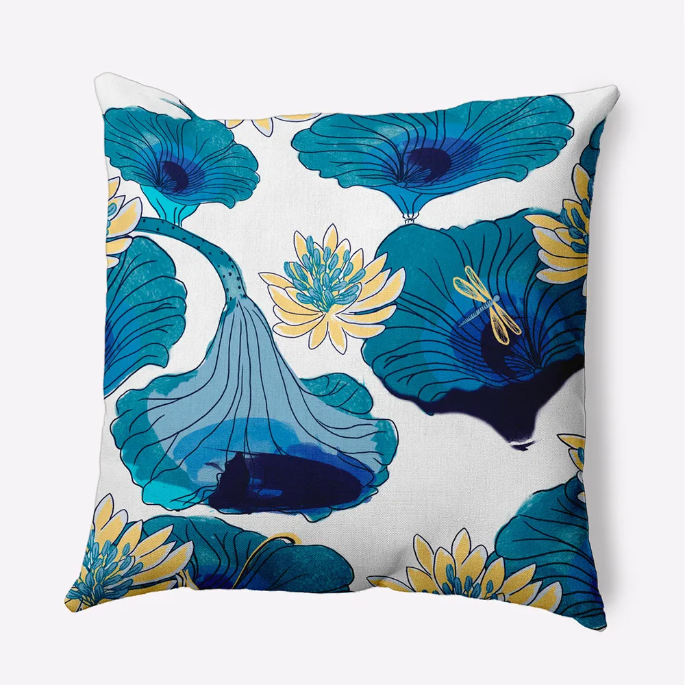 16″ x 16″ Blue and White Lotokoi Outdoor Throw Pillow