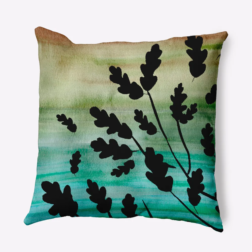 20″ x 20″ Black and Green Flowing Leaves Outdoor Throw Pillow