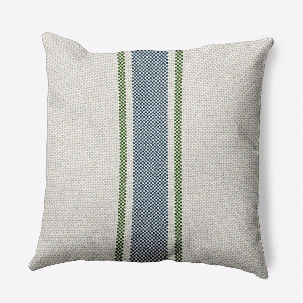 20″ x 20″ Ivory and Blue Grain Sack Outdoor Throw Pillow