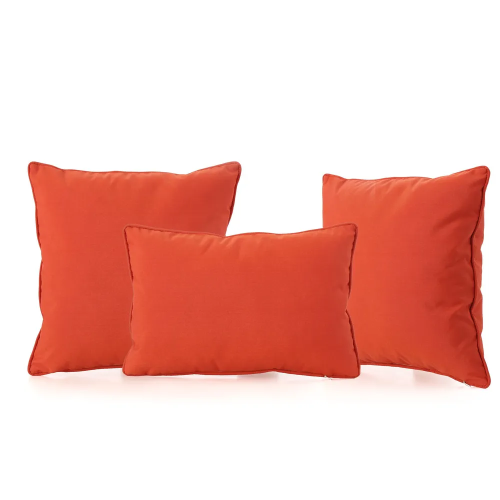 Set of 3 Orange Water Resistant Contemporary Outdoor Pillows 18″