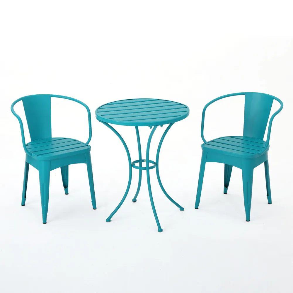 3-Piece Matte Teal Blue Contemporary Outdoor Furniture Patio Bistro Set