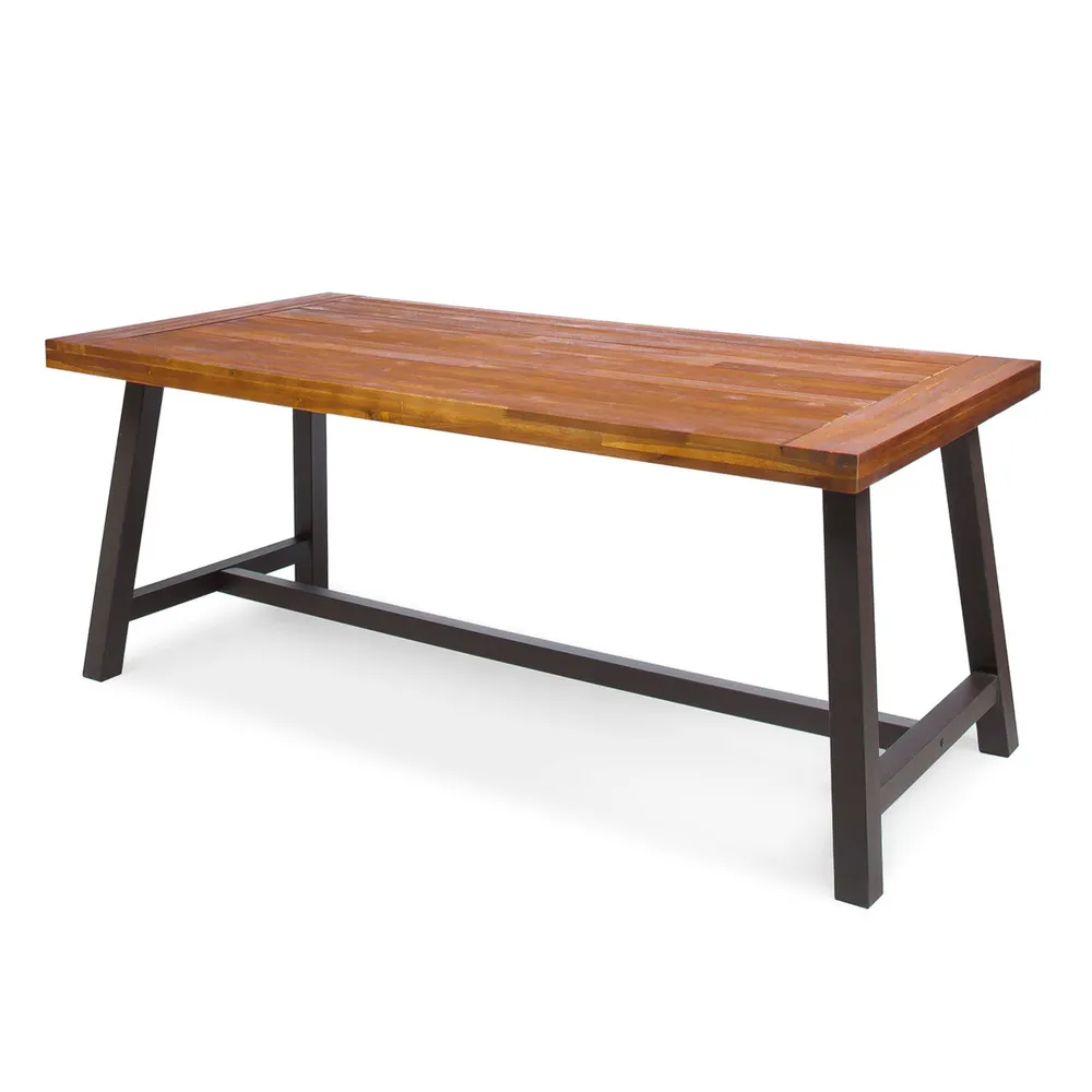 71″ Brown and Black Hand Crafted Rectangular Outdoor Patio Dining Table – Rustic Elegance for Your Dining Space!