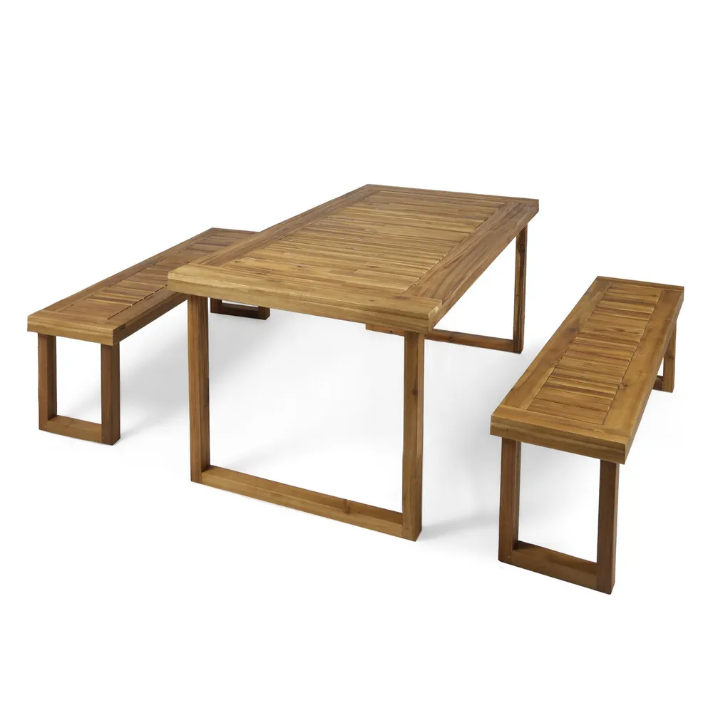 3-Piece Brown Contemporary Rectangular Outdoor Furniture Patio Picnic Set