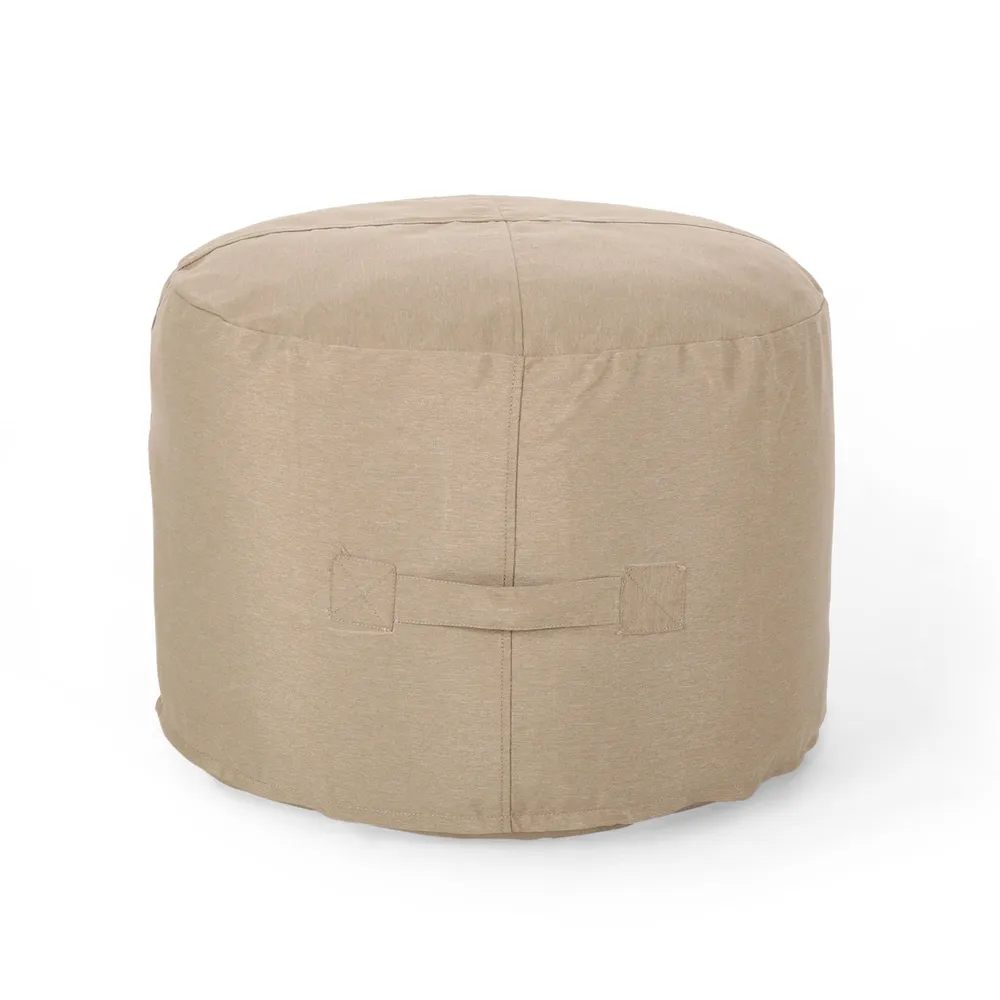 25″ Beige Contemporary Solid Cylindrical Pouf Ottoman