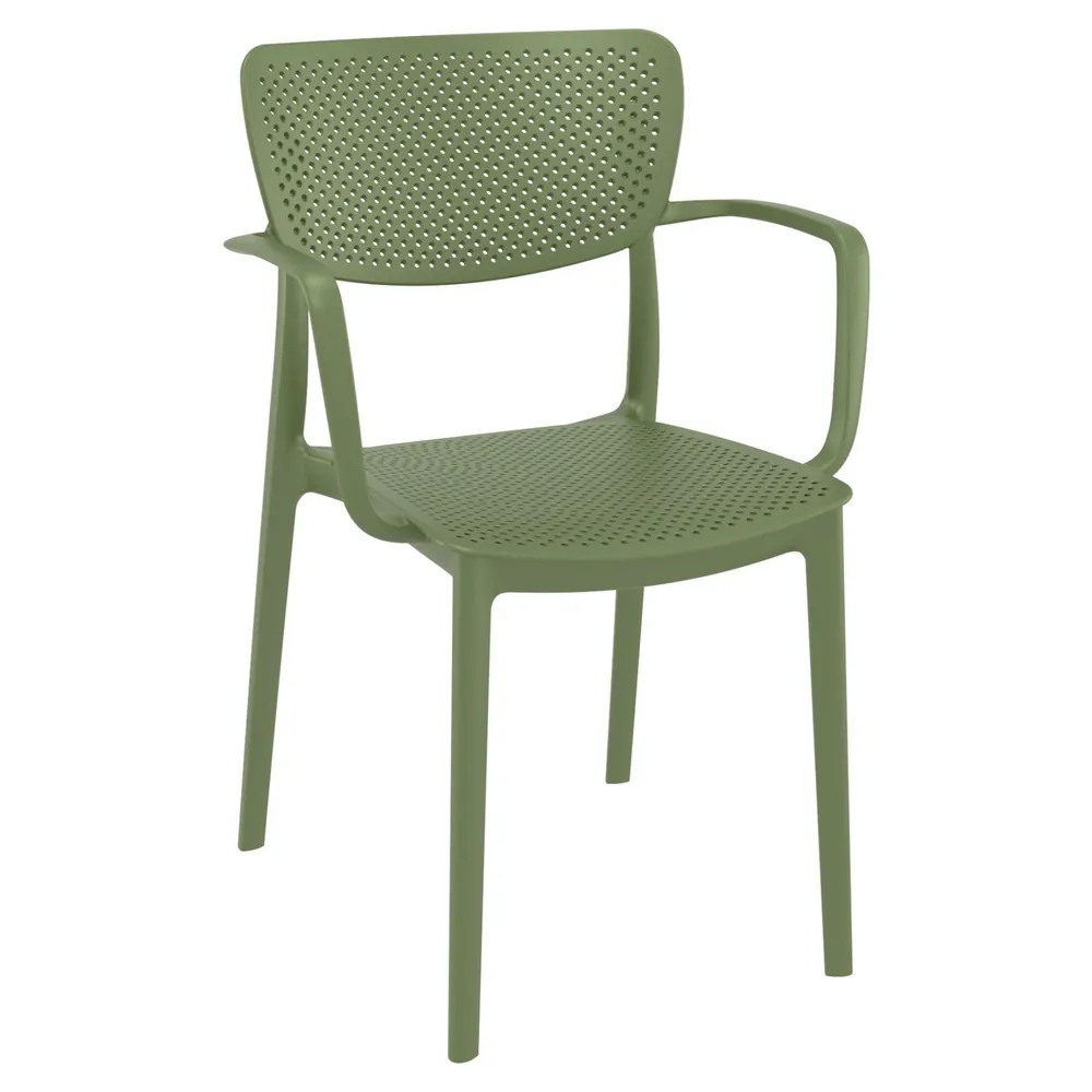 33″ Olive Green Stackable Patio Dining Arm Chair – Perfect for Restaurants, Cafes, and More!