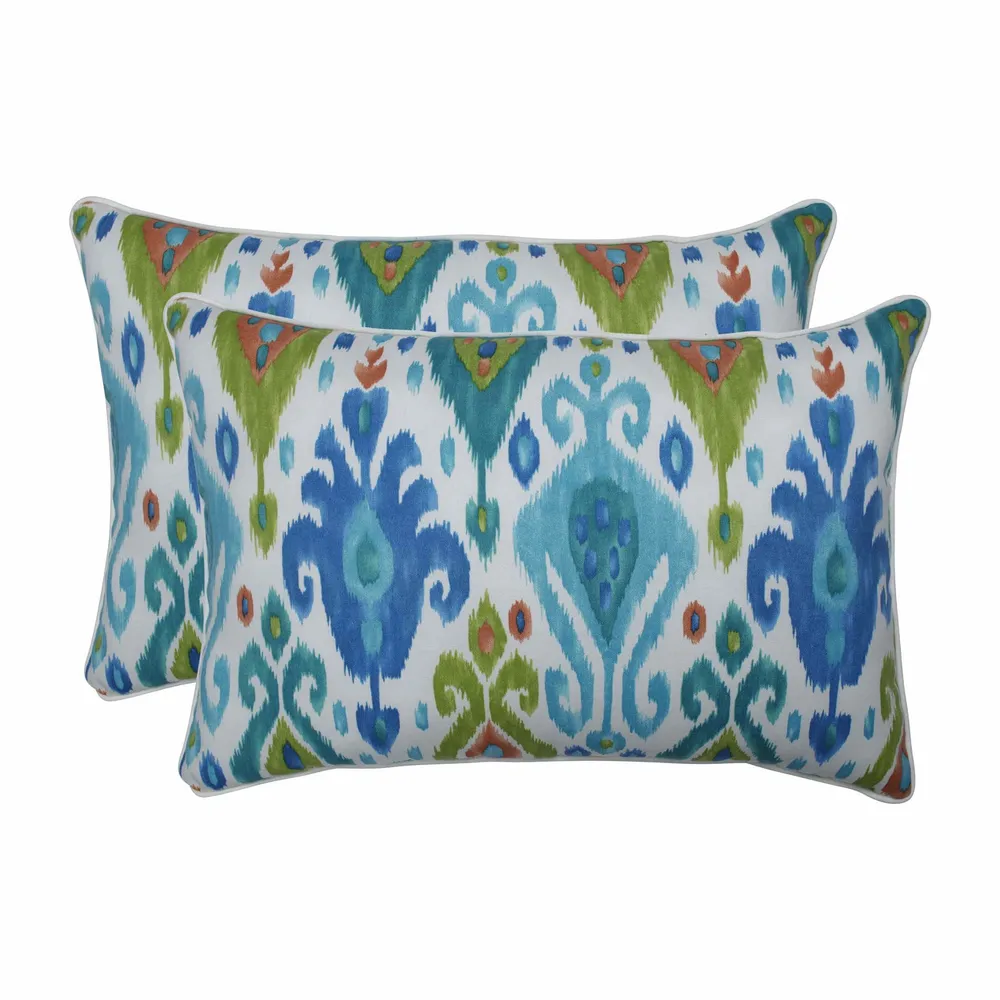 Set of 2 Blue and Green Rectangular Throw Pillows