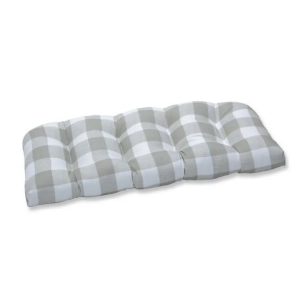 19″ Tan Brown and White Plaid Outdoor Patio Wicker Loveseat Cushion