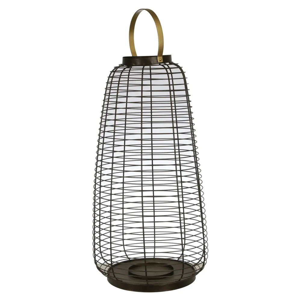 23.75″ Black and Gold Wire Cage Hurricane Candle Holder with Handle