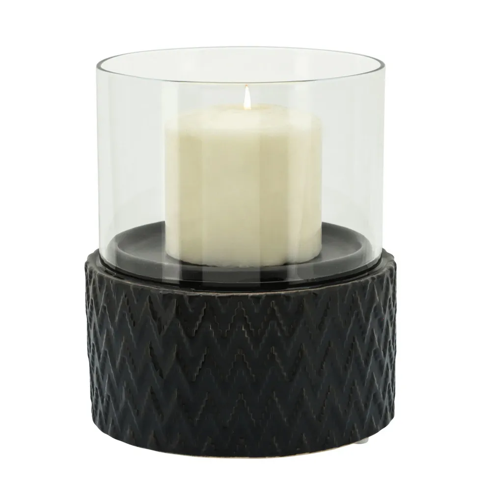 7″ Black and Clear Chevron Glass Pillar Candle Holder