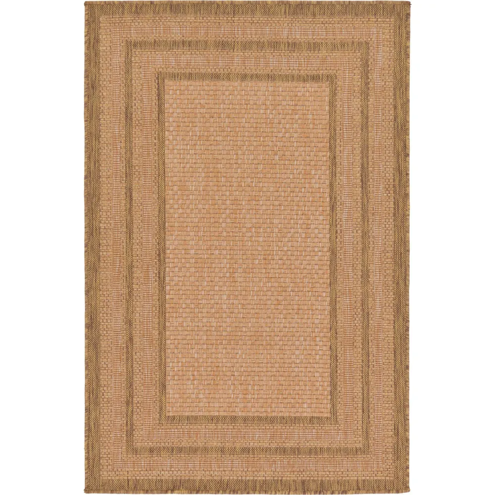 7′ x 10′ Brown and Ivory Checkered Contemporary Rectangular Outdoor Area Throw Rug