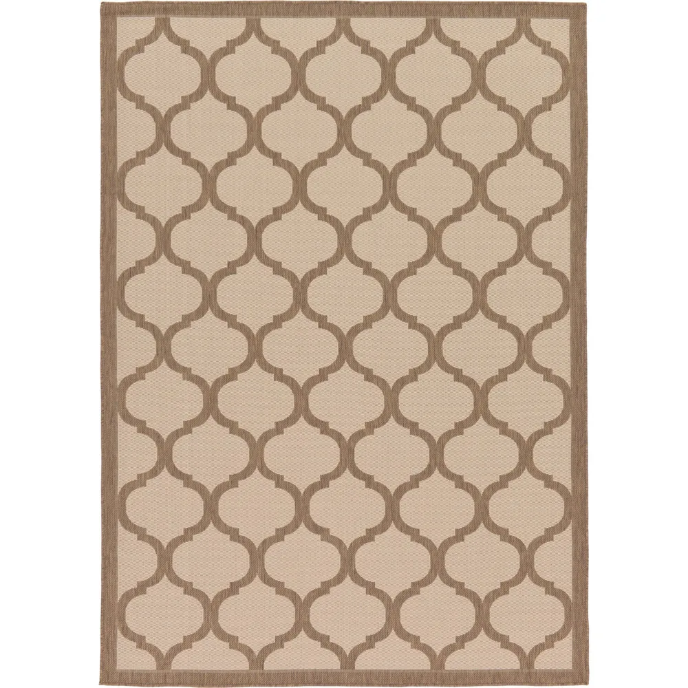 7′ x 10′ Natural Brown and Beige Moroccan Trellis Rectangular Outdoor Area Throw Rug