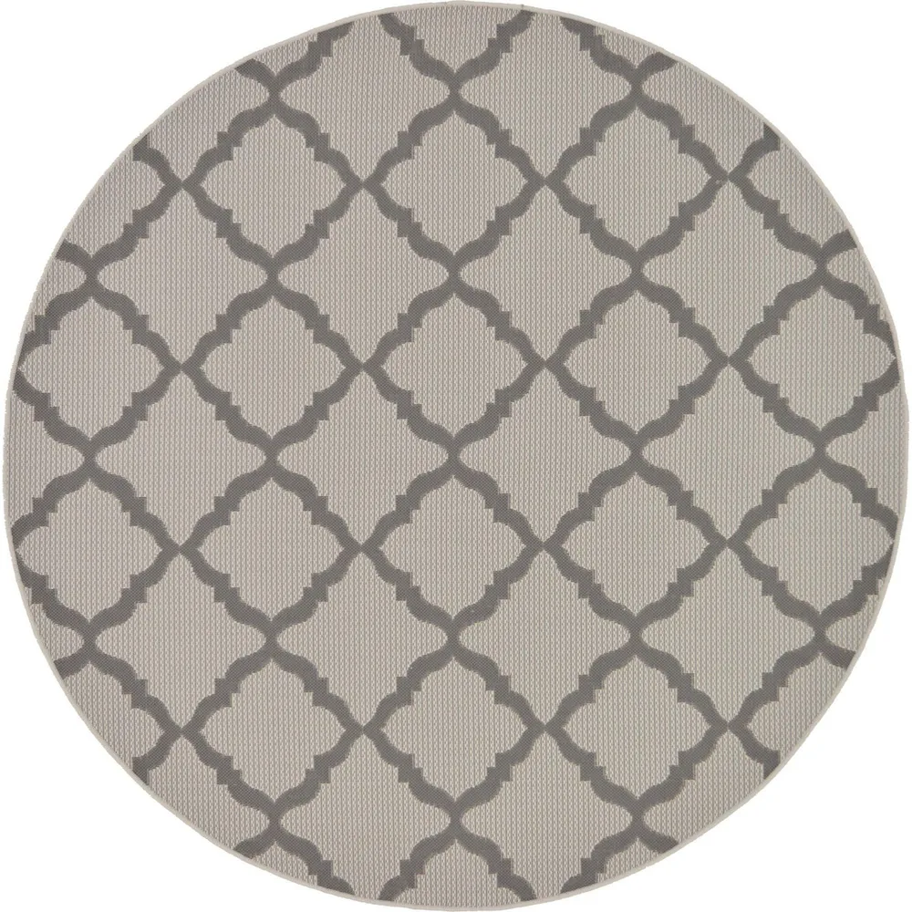 6′ Gray Geometric Trellis Round Outdoor Area Throw Rug
