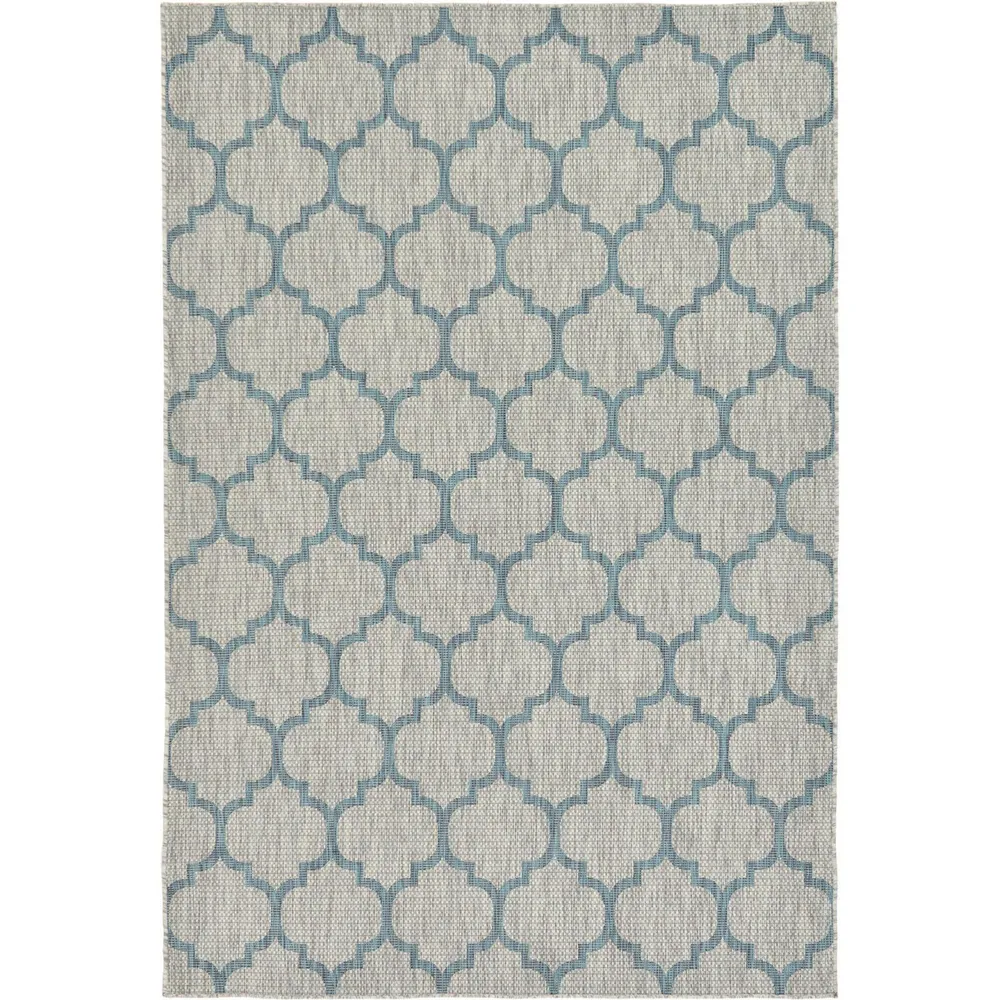 6′ x 9′ Harbor Gray and Blue Moroccan Trellis Rectangular Outdoor Area Throw Rug