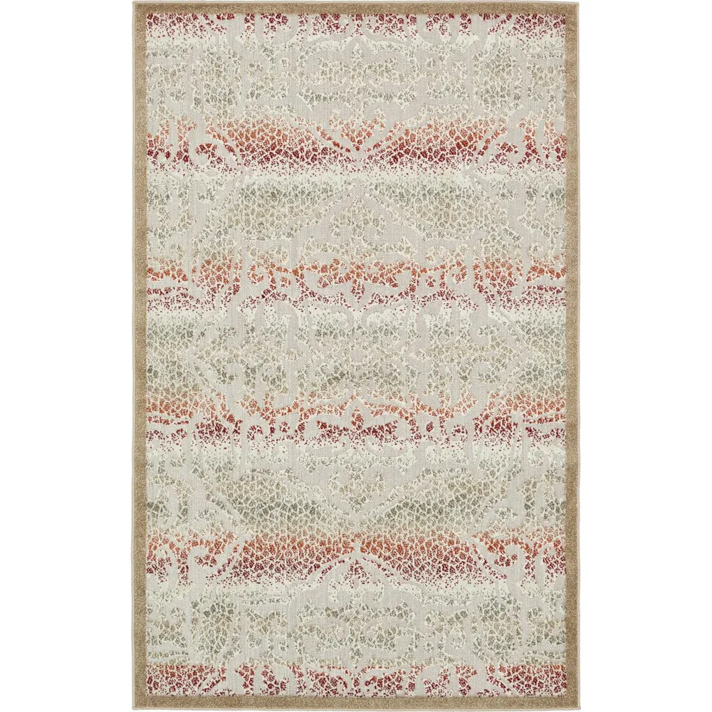5′ x 8′ Beige and Brown Damask Rectangular Outdoor Area Throw Rug