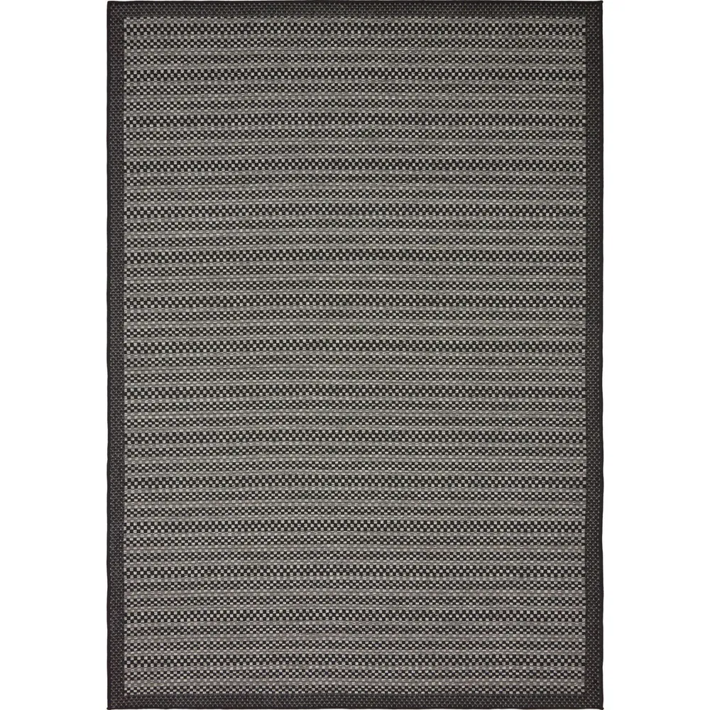 9′ x 12′ Gray and Black Striped Contemporary Rectangular Outdoor Area Throw Rug