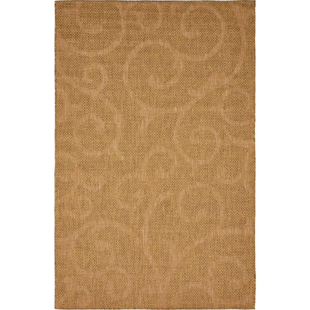 5′ x 8′ Brown and Beige Damask Vine Rectangular Outdoor Area Throw Rug