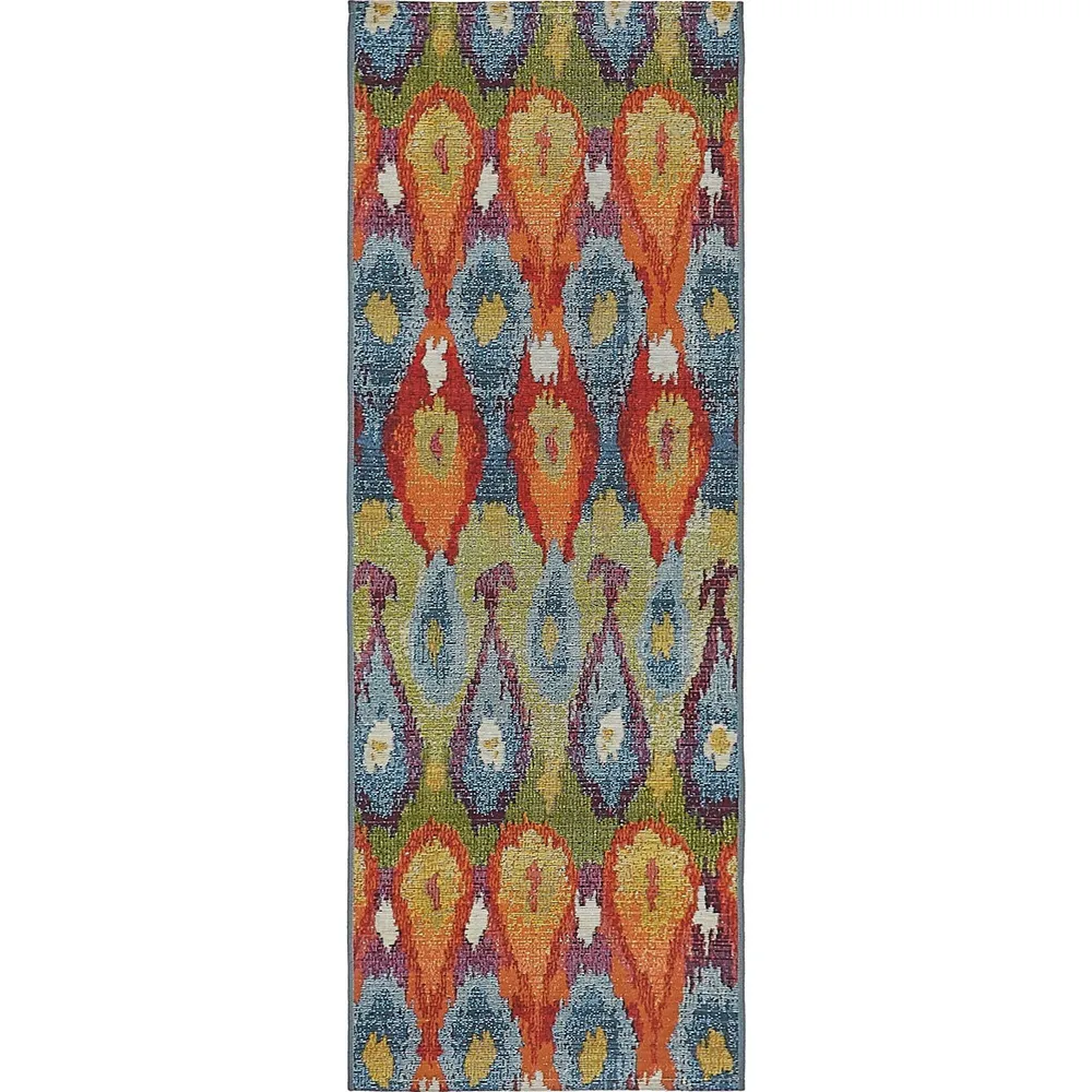 2′ x 6′ Blue and Orange Coastal Ikat Rectangular Outdoor Rug Runner
