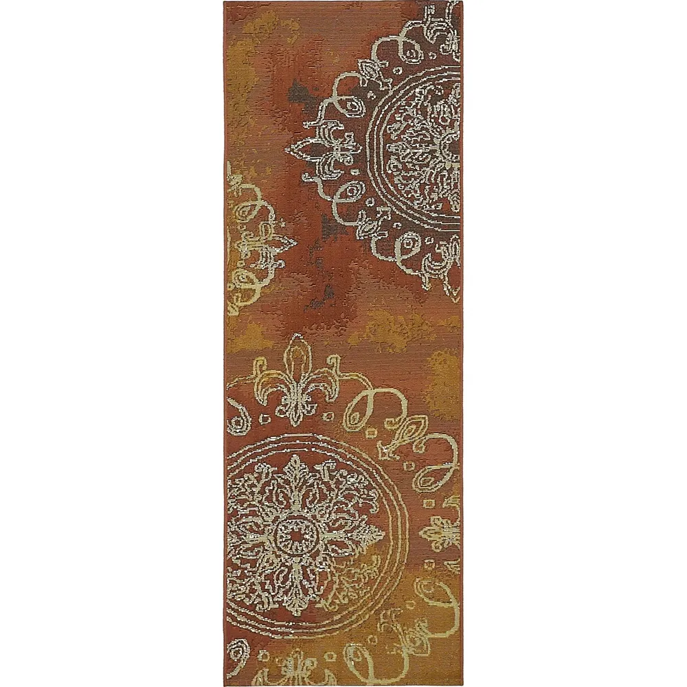 2′ x 6′ Rust Red and Gold Medallion Rectangular Outdoor Rug Runner